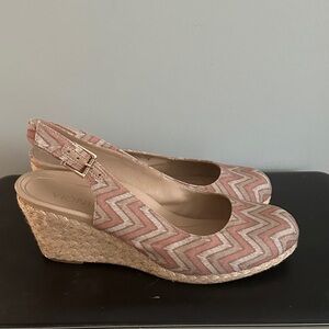 Vionic Aruba Coralina Dusty Pink Chevron Espadrille Wedge Comfort Shoes 10 Wide